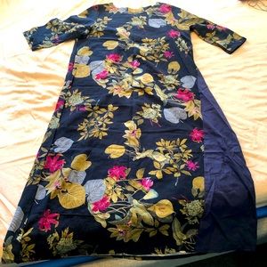 100% Cotton Long Maxi Dress (Abaya) 3/4 Sleeves Floral Print Slip On